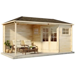 Abri de jardin Alpholz Franz-28 avec toit en croupe, imprégné, 480x224 cm. Abri de jardin en bois avec terrasse et mobilier de jardin.