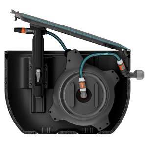 Gardena Undercover Hose Box RollUp M 20m, aperto. Avvolgitubo da giardino.