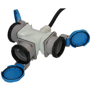 Rallonge CEE MaxCamp, répartiteur à 3 voies avec capuchons de protection bleus, IP44, 1,5 m.