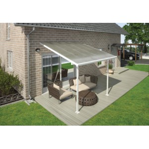 Copertura per patio Palram Canopia Feria bianca 3x3.05 m con area salotto sulla terrazza.