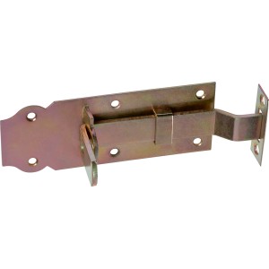 Loquet de porte coudé zingué jaune, 140x45mm, pour montage sur portes et portails.