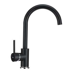 Miscelatore cucina nero baliv KI-1831 con bocca alta e curva.