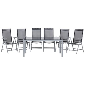 Ensemble de meubles de jardin Beliani Catania, 6 chaises, aluminium noir, avec table en verre