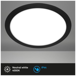 Plafonnier LED Briloner noir, IP44, 12W, lumière blanche neutre pour salle de bain et pièces humides.