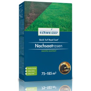 Paquet de graines de gazon Quick Turf Royal Coat pour regarnissage, semences enrobées pour une pelouse dense.