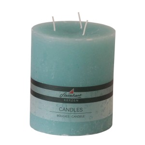 Bougie pilier 3 mèches Raureif couleur menthe pour un éclairage d'ambiance.