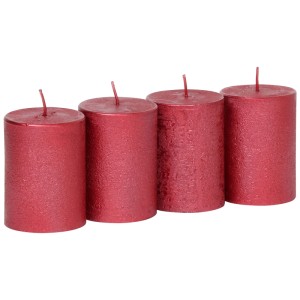 Quatre bougies piliers Steinhart Rustic-Glanz Rubin rouges, Ø 5,8 x 8 cm, pour couronne de l'Avent ou décoration de table.