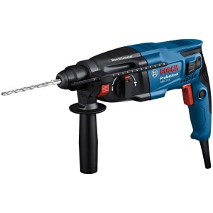 Marteau perforateur Bosch Professional GBH 2-21 bleu avec foret et poignée supplémentaire.