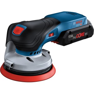 Ponceuse excentrique sans fil Bosch Professional GEX 18V-125 avec feuille abrasive et L-Boxx.