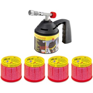 Rothenberger RoFlame Economy Set : Lampe à souder avec 4 cartouches de gaz pour une utilisation polyvalente.