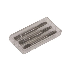 Jeu de tarauds LUX M4 Comfort en acier dans un boîtier plastique transparent.