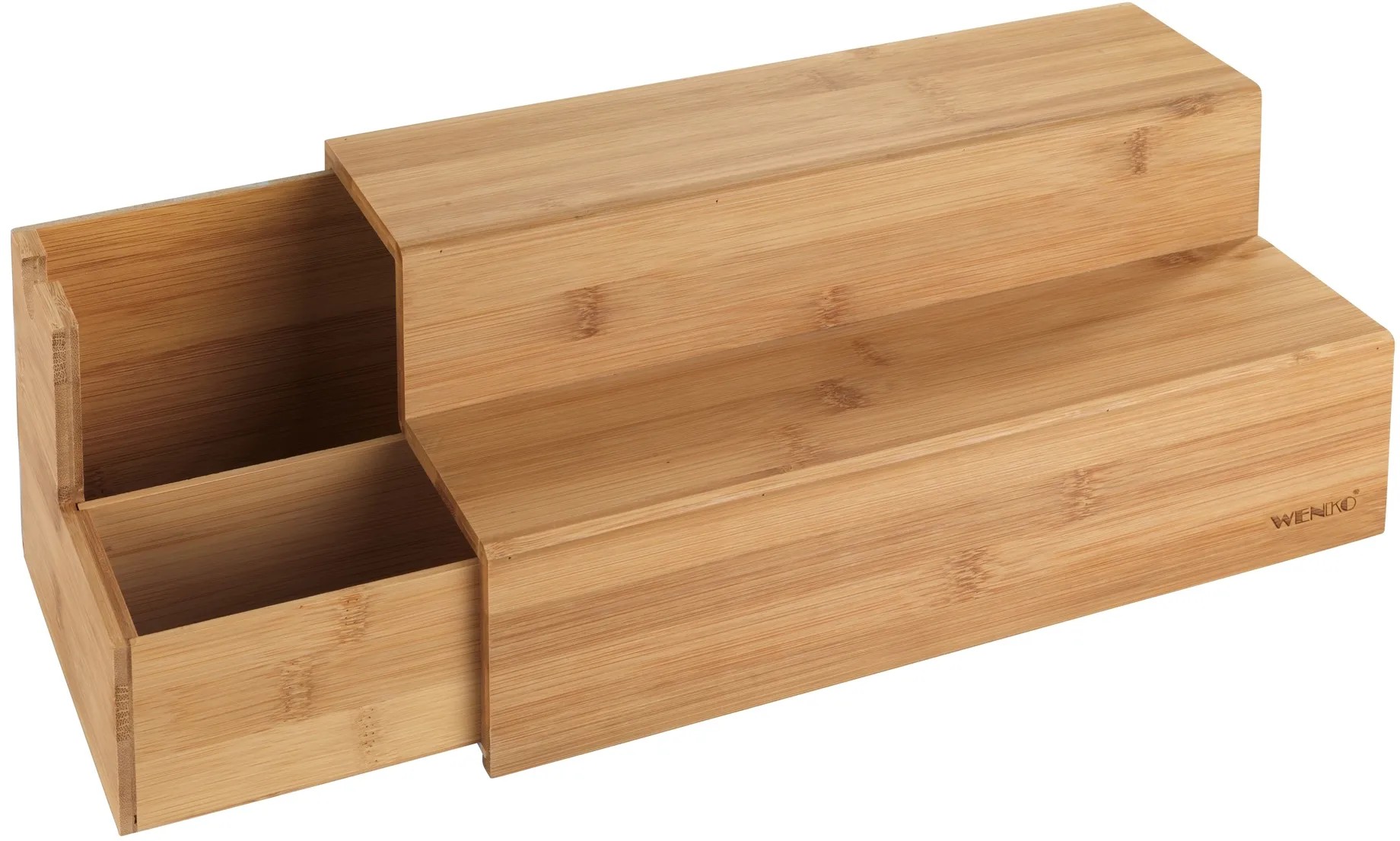 Purawood Organizer per cassetti da cucina, organizer espandibile per utensili da cucina, portaposate e argenteria, 3-5 scomparti, organizer per cassetti in bambù per utensili e posate (nero