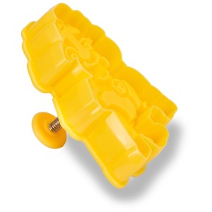 Emporte-pièce jaune Pat' Patrouille Rubble avec éjecteur pour biscuits, fondant et pâte à modeler.