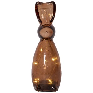 Figura decorativa a LED in vetro marrone Harry Brown a forma di coniglio, alta 25 cm, per decorazioni interne suggestive.