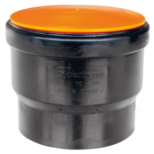 Manicotto di riduzione per tubo di scarico, PE-HD, Ø 63/56 mm, nero con tappo arancione.
