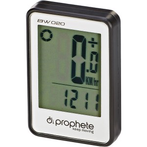 Compteur de vélo Prophete avec affichage numérique de la vitesse et de la distance.