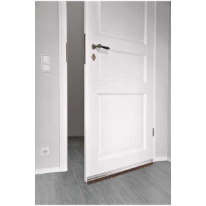 Porte avec joint de porte brosse Fix-o-moll argenté (1m) en bas. Protection contre les courants d'air.