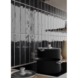 Eurostone Carrelage mural Santorin faience Noire brillante 7,5 x 30 cm