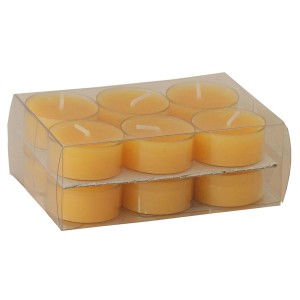 Bougies chauffe-plat jaunes en boîtier plastique, lot de 9. Bougies pour ambiance lumineuse.