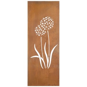 Paravent Nouvel Allium, à emboîter, en métal rouille avec motif Allium.