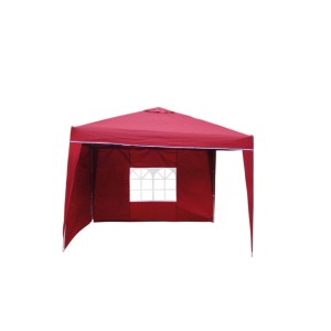 Gazebo pieghevole in alluminio bordeaux, 300x300 cm, con finestra e pannelli laterali.