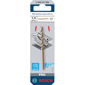 Punta elicoidale Bosch Pro Stainless Steel, 1,5 mm, per acciaio inox. Punta per metallo bronzo.