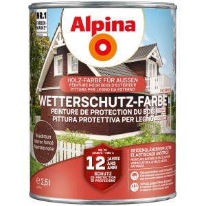 Alpina Wetterschutzfarbe Nussbraun, 2,5 l Dose. Holzfarbe für Aussen, deckend.