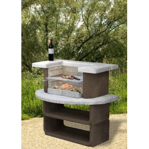 Barbecue de jardin Buschbeck Montana, blanc et marron, avec grille et étagères. Idéal pour les fêtes de jardin.