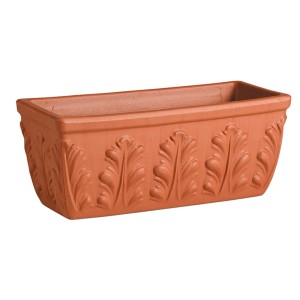 Fioriera rossa Deroma Roma, 32 cm, in terracotta con motivo a foglie per il giardino.