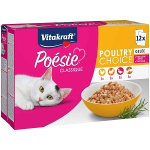 Vitakraft Poésie Classique Multipack Poultry Choice, 12 x 85g alimento umido per gatti con pollo, tacchino, anatra e pollame.