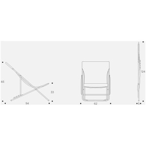 Disegno tecnico della sedia a sdraio Lafuma Transatube Batyline® Océan II con dimensioni.