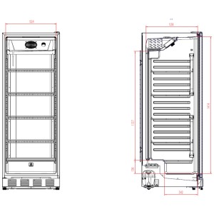 Disegno tecnico: Frigorifero per bottiglie SPC FKS2804 Bianco, dimensioni e dettagli.
