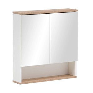 Armoire de toilette Badmobil CHI, blanc avec décor bois, 2 portes et étagère.