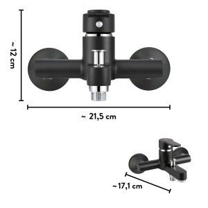 Mitigeur bain-douche baliv WA-5891, noir mat avec inverseur et raccords en S.