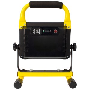 Faretto da lavoro a LED Steffen, giallo, 30W, con batteria, maniglia e supporto.