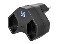 Steffen Mehrfachadapter Manta 2 x T13 + 1 x USB-C drehbar 320° Schwarz