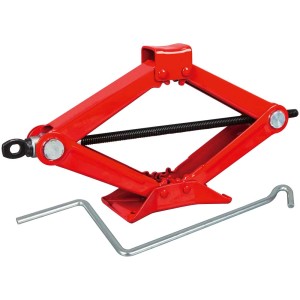 Cric a forbice rosso B-SWH-1000 con manovella per riparazione e manutenzione auto.