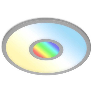 Silberfarbige LED Deckenleuchte mit RGB und CCT Funktion, Ø 45 cm. Smarte Leuchte für Wohnzimmer und Schlafzimmer.