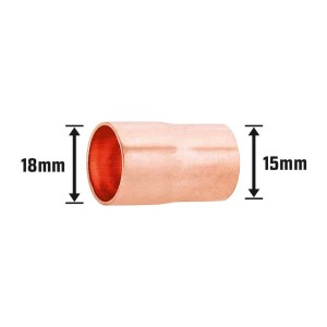 Mamelon à souder réduit en cuivre, diamètre 18 mm à 15 mm pour raccords à souder.