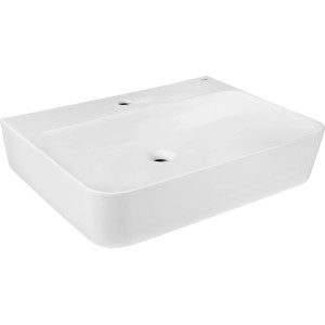 Vasque à poser/murale baliv Rockport blanche, 60 cm, avec trou de robinet. Design moderne pour la salle de bain.
