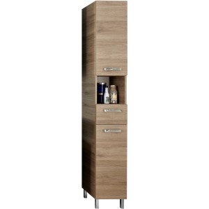 Armoire haute Pelipal Offenbach en chêne Sanremo, 195,5x30cm, avec portes, tiroir et niche ouverte.