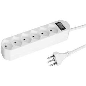 Bloc multiprise blanc Compact avec 6 prises T13 et interrupteur.