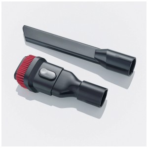 Accessoires pour aspirateur Severin : suceur plat et brosse en noir/rouge.