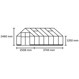 Schéma serre Halls Qube 8, 9,4 m², verre de sécurité, dimensions : 2460x6352x1350 mm.