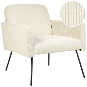 Beiger Cord Sessel Narken von Beliani, Polsterstuhl mit Metallbeinen und extra tiefer Sitzfläche.
