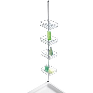 Étagère télescopique Wenko Domaso en acier inoxydable avec 4 paniers de rangement dans la douche.