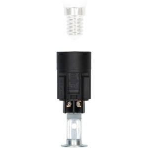 Douille noire E14 en forme de bougie avec filetage M10 et hauteur de 65 mm.