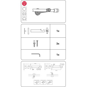 Supporto Gardinia Chicago aperto, nero opaco, per aste da 20 mm, istruzioni di montaggio.