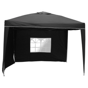 Gazebo pieghevole in alluminio nero Pop-Up, 300x300cm, con finestra e tetto idrorepellente.