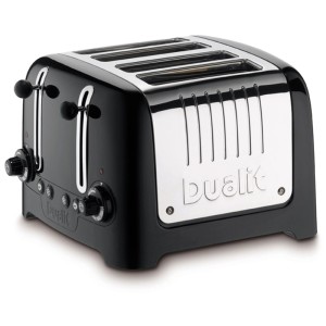 Tostapane Dualit Lite nero con quattro fessure per toast o bagel.